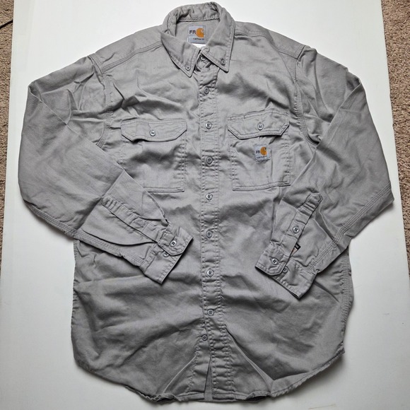 Carhartt FR Shirt Mens Size Medium Gray Flame Resistant Workwear Button Up - Picture 1 of 7